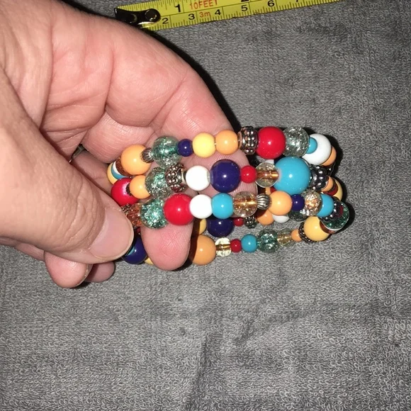 🌟Chunky and Funky Colorful Beaded Memory Wire Wrap Bracelet Artisan Glass - Picture 2 of 5